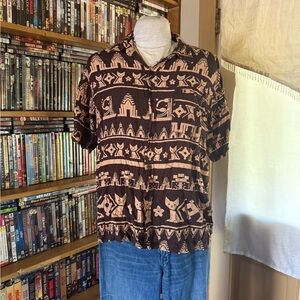 Vintage Hawaiian Rayon Cat Button up Shirt. XL Tribal Eclectic